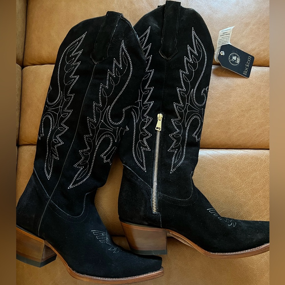 Rock Em Black Suede Cowgirl Boots